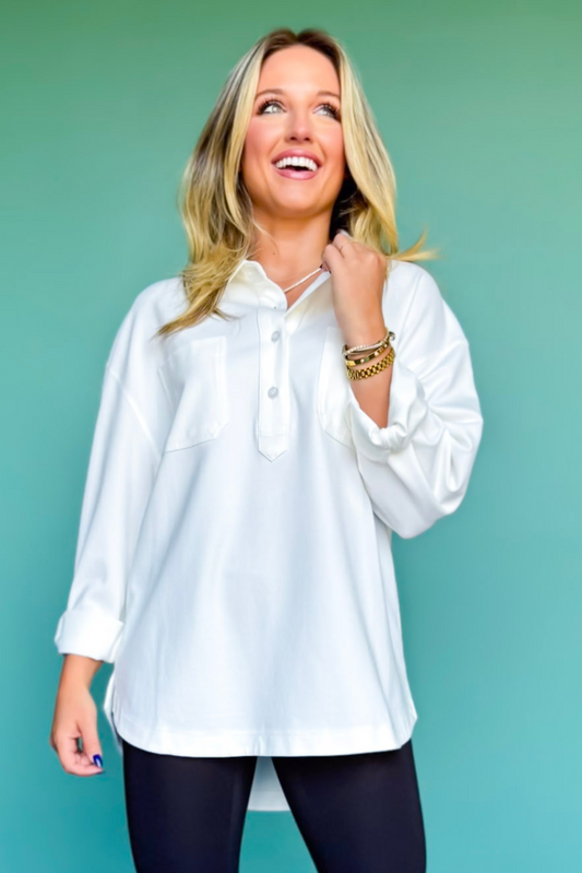 SSYS Emilia Collared Front Pocket Top In White