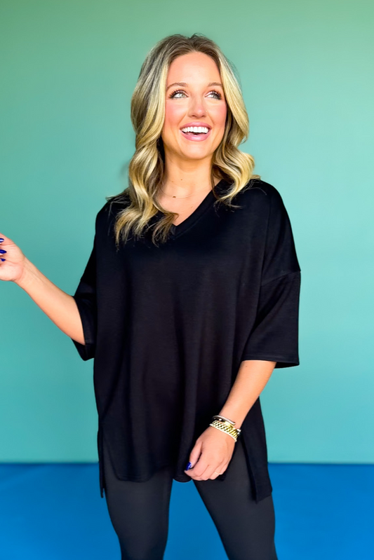 SSYS Signature Black V Neck Lightweight Air Tent Top