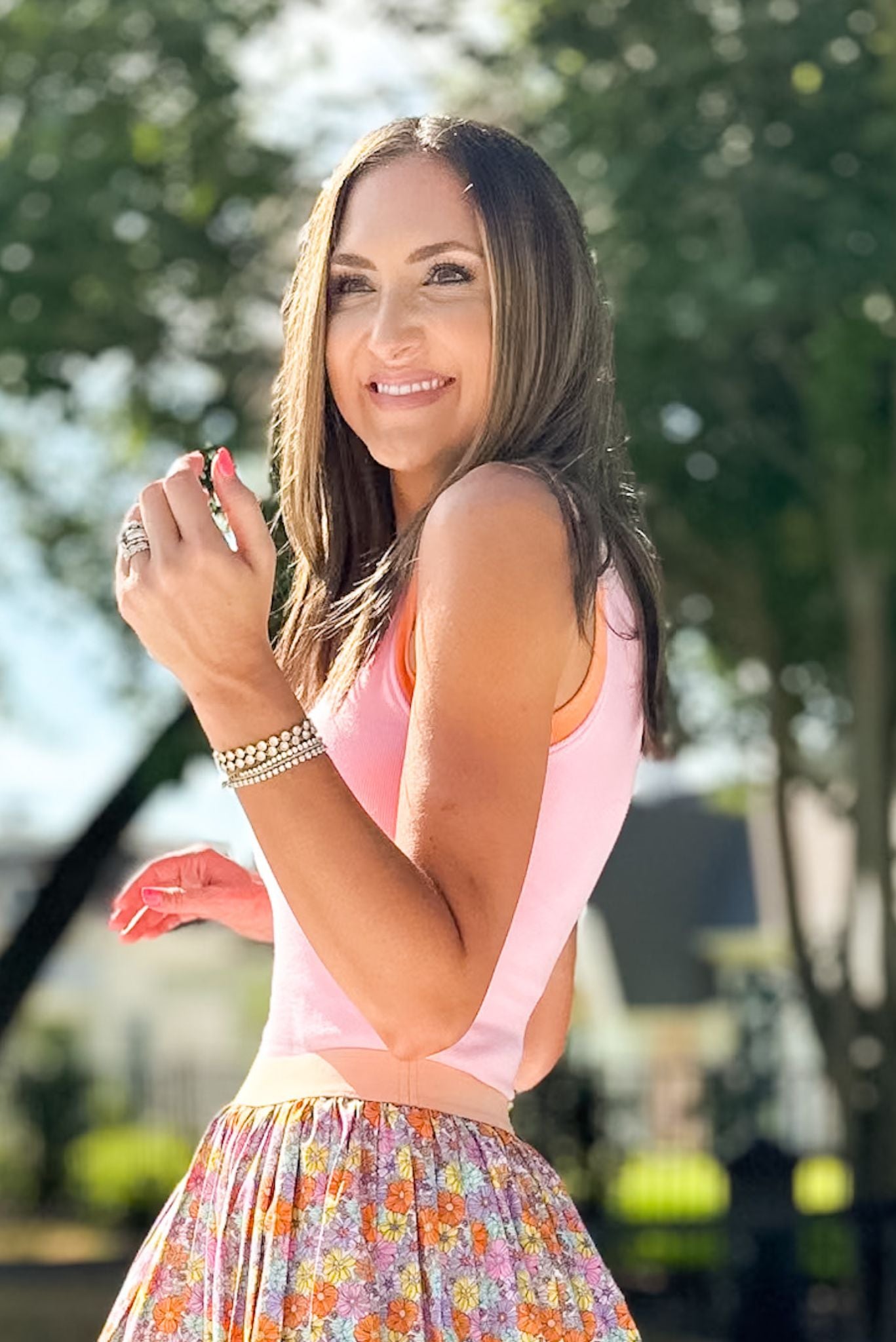 SSYS Ribbed Contrast Crew Neck Tank In Pink
