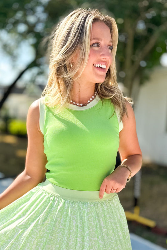 SSYS Ribbed Contrast Crew Neck Tank In Green