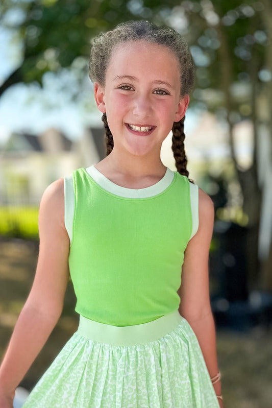 SSYS Kids Ribbed Contrast Crew Neck Tank In Green