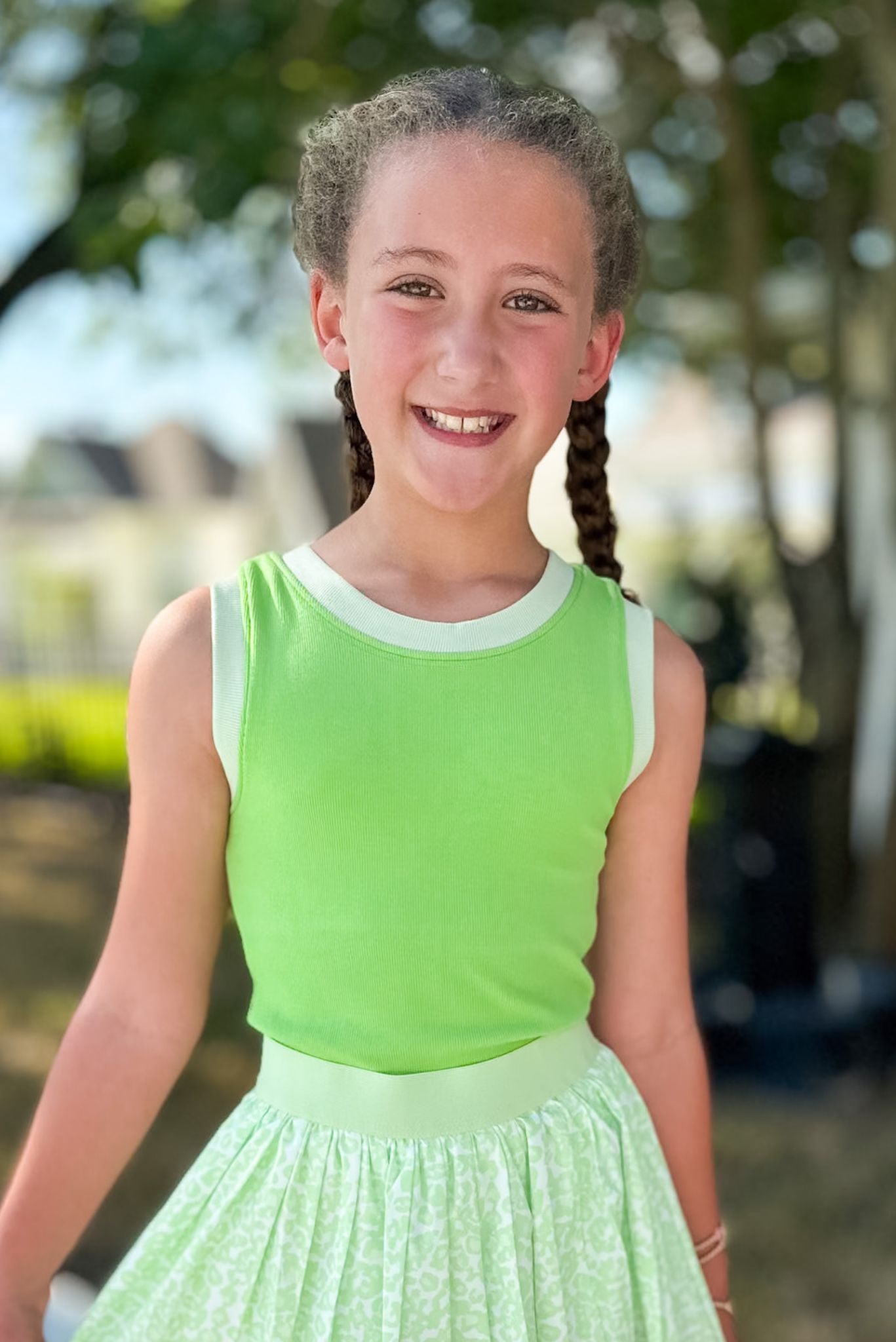 SSYS Kids Ribbed Contrast Crew Neck Tank In Green
