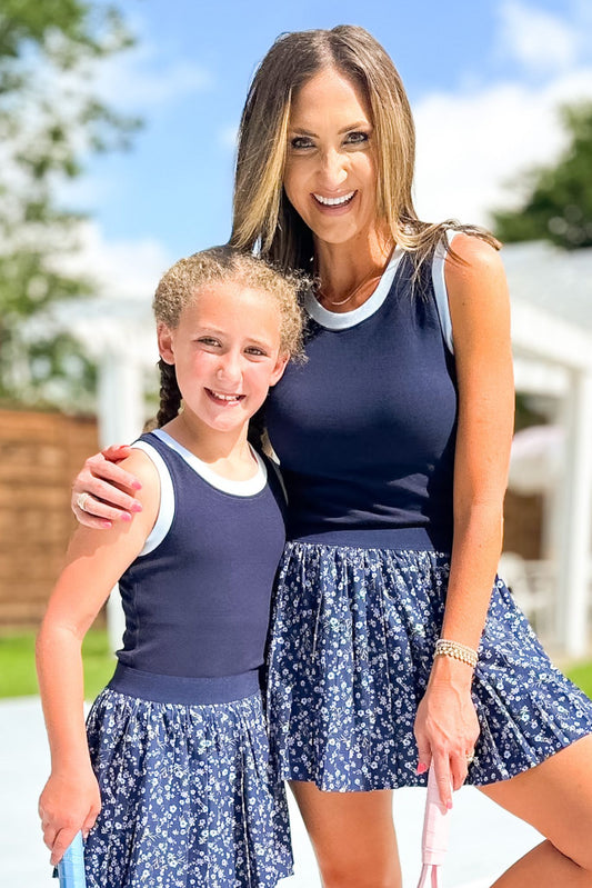 SSYS Kids Ribbed Contrast Crew Neck Tank In Navy