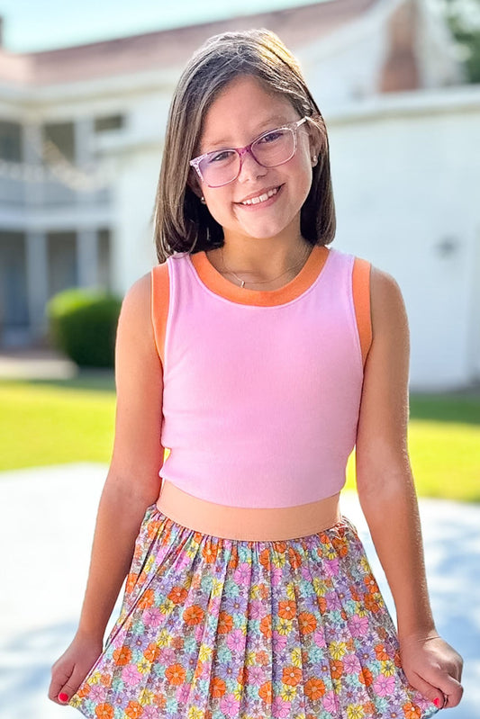 SSYS Kids Ribbed Contrast Crew Neck Tank In Pink