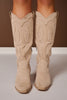 Beige Embroidered Western Boots