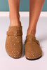 Brown Suede Studded Clogs