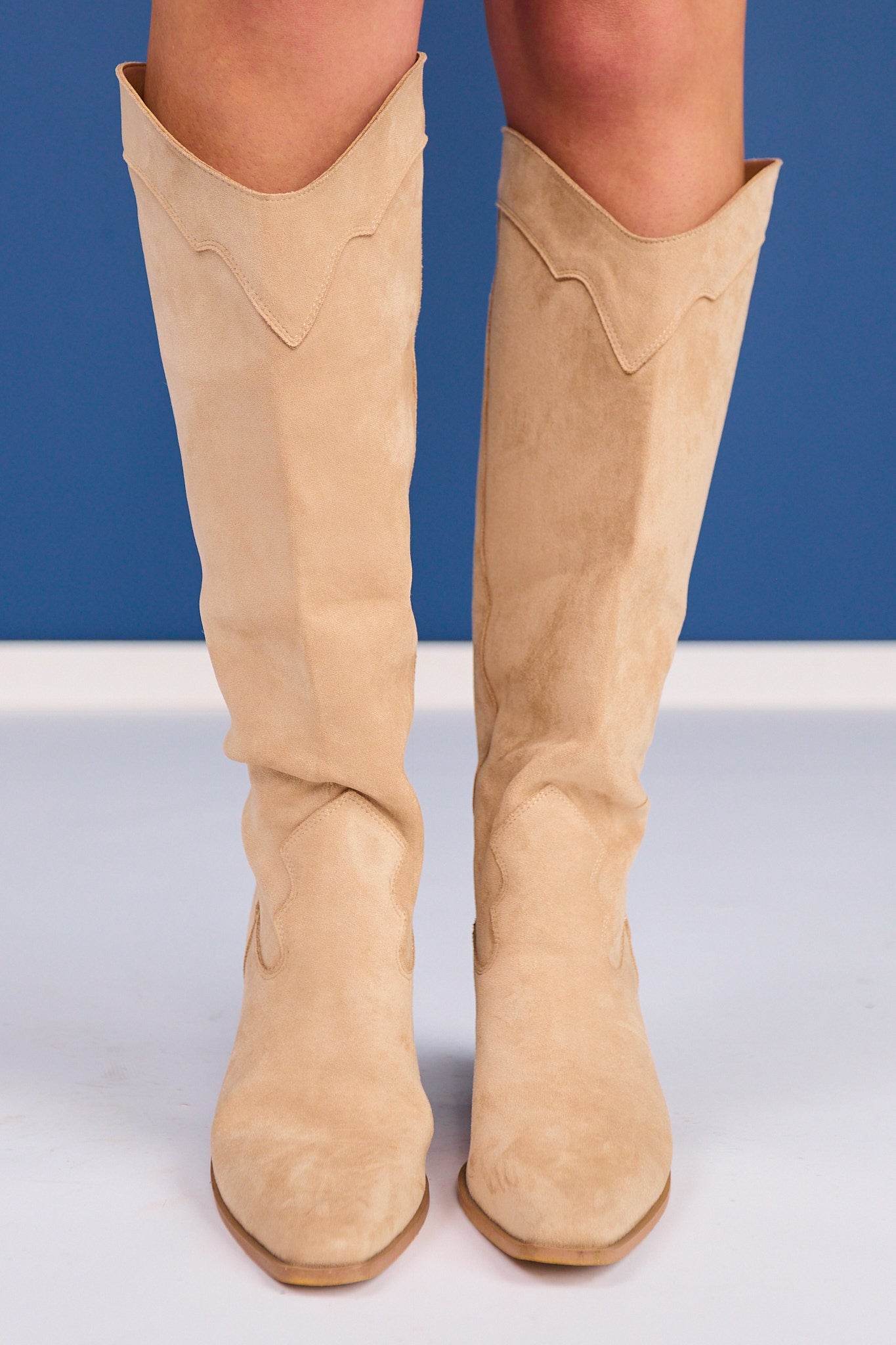 Beige Western Heeled Boots