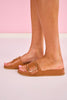 Shu Shop Camel Large Buckle Leather Slides