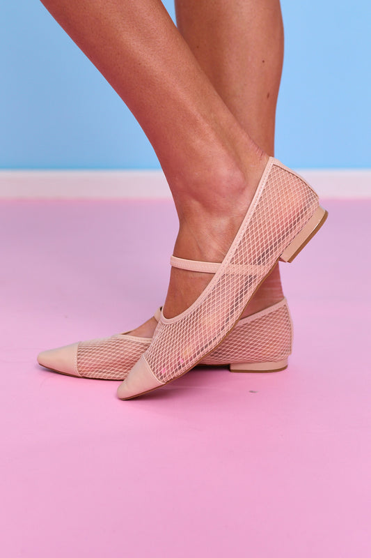 Nude Mesh Pointed Toe Ballet Flats