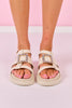 Ivory Patent Rhinestone Square Buckle Sandals