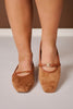 Camel Suede Square Toe Mary Jane Buckle Flats