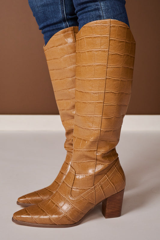Matisse Tan Faux Croc Heeled Western Boots