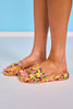 Multi Floral Embroidered Platform Slides