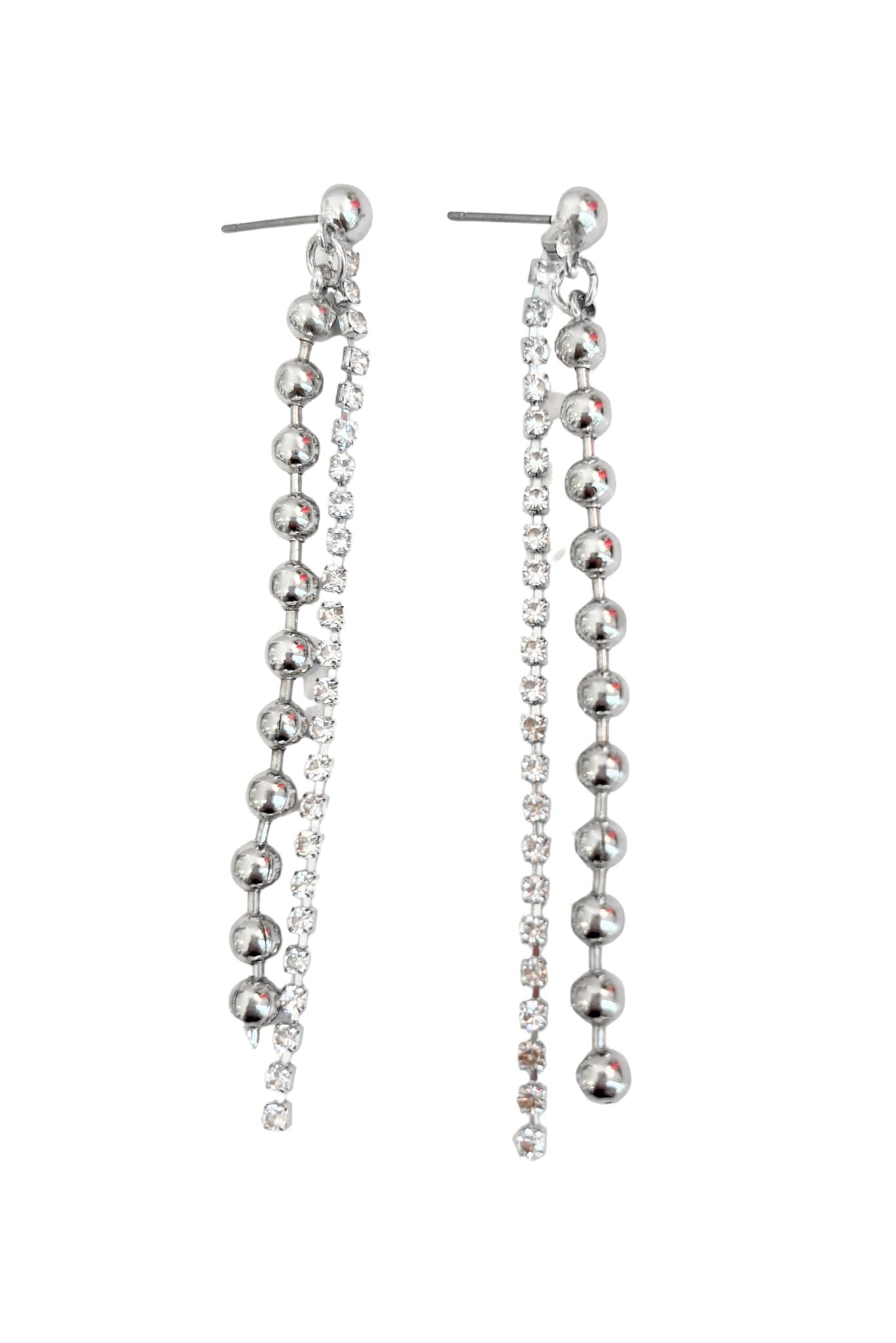 Silver and Rhinestone Double Chain Drop Earrings