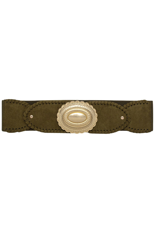 Olive Oval Metal Buckle Elastic Belt