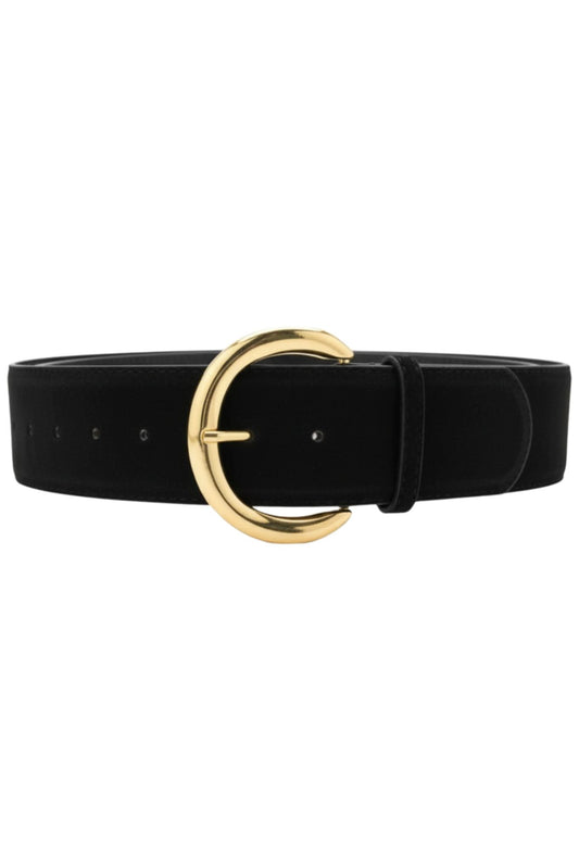 Black Large Suede Gold Buckle Belt
