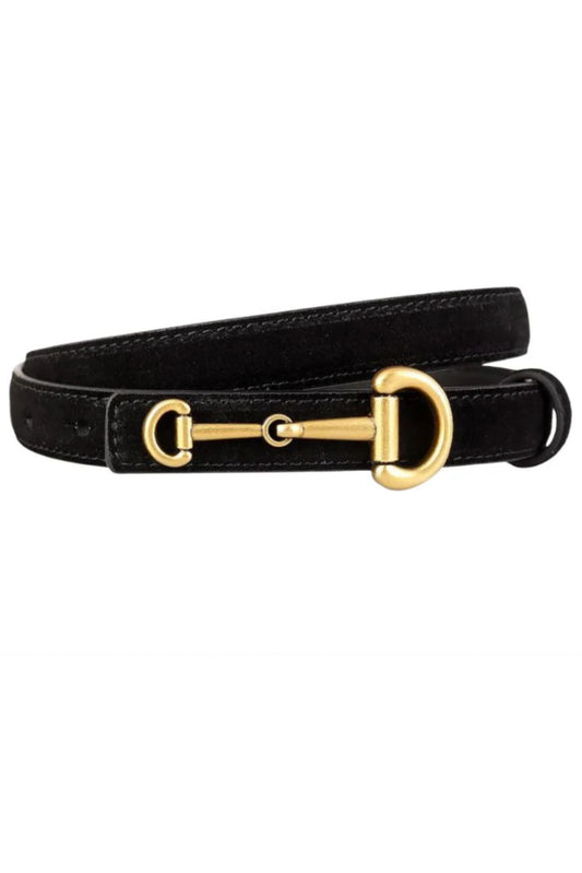 Black Suede Skinny Horsebit Belt