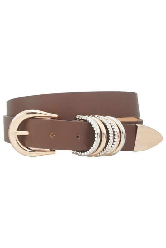 Dark Brown Stacked Ring Buckle Belt