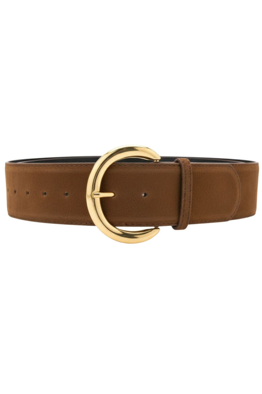 Brown Large Suede Gold Buckle Belt
