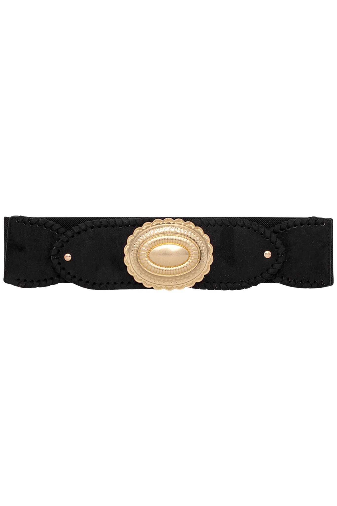 Black Oval Metal Buckle Elastic Belt