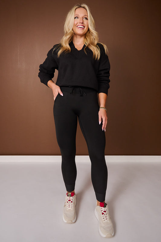 SSYS Ribbed Band Jogger Leggings In Black
