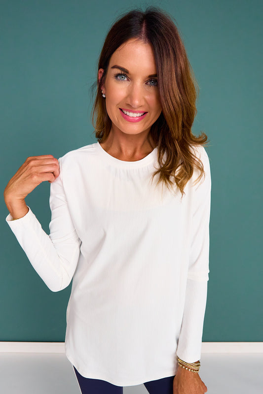 SSYS Ribbed Long Sleeve Active Top In Ivory