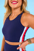 SSYS Red and Light Blue Inset Navy Sports Bra