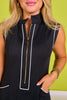 SSYS White Piping Contrast Half Zip Active Dress In Black