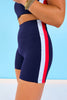 SSYS Red and Light Blue Inset Navy High Waist Biker Shorts