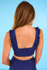 SSYS Ruffle Shoulder Mini Polka Dot Sports Bra in Navy