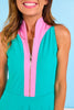 SSYS Pink Contrast Half Zip Active Dress In Turquoise