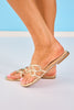 Gold Metallic Emblem Strap Thong Sandals