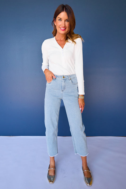 SSYS Kitt Stretch Light Wash Denim Petite Barrel Jeans