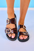 Tortoise Double Strap Gold Buckle Slides