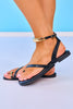 Black Flat Toe and Ankle Gold Embellished Strap Sandals