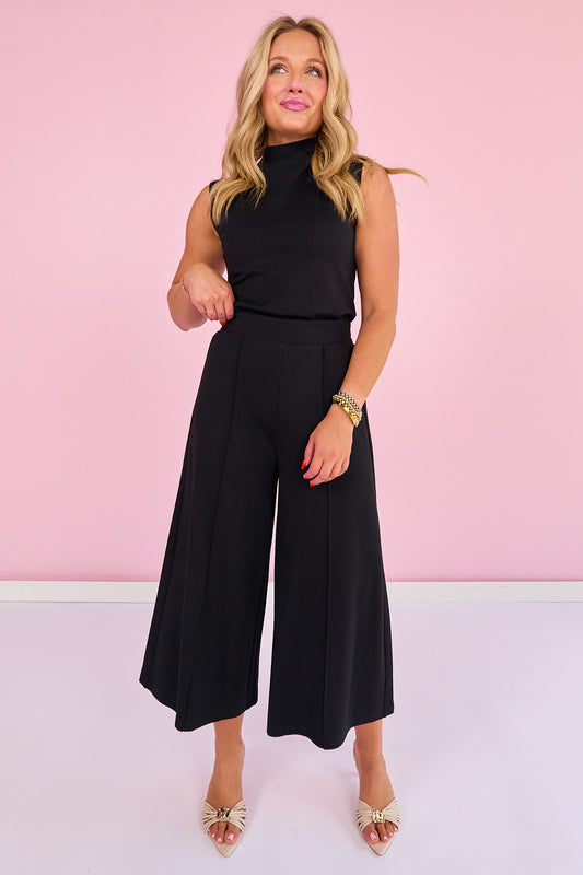 SSYS Lillian Ponte Cropped Wide Leg Pants In Black