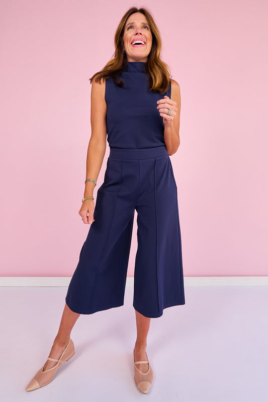 SSYS Lillian Ponte Cropped Wide Leg Pants In Navy