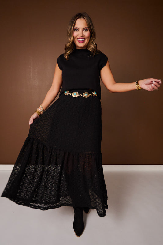 SSYS Malina Lace Mesh Maxi Skirt In Black