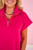 SSYS Pleated Hem Taylor Air 3/4 Zip Dress In Dark Pink