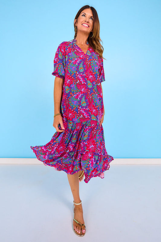 SSYS Rowan Short Sleeve Maxi Dress In Scarlet Paisley