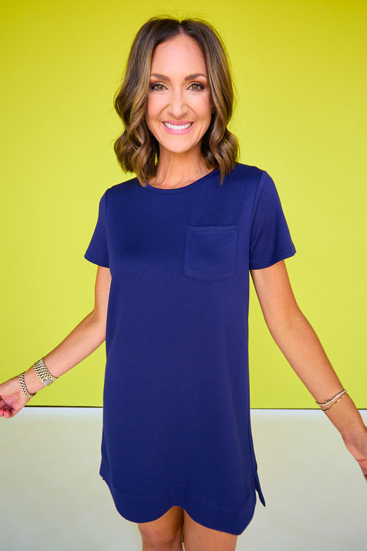 SSYS Aimee Navy Crew Neck Short Sleeve Air Dress