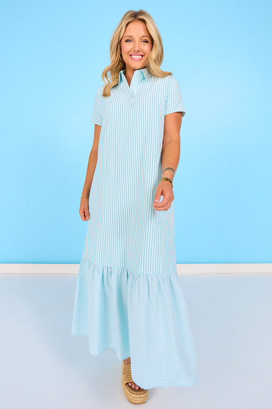 SSYS Holland Mix Stripe Dress In Blue