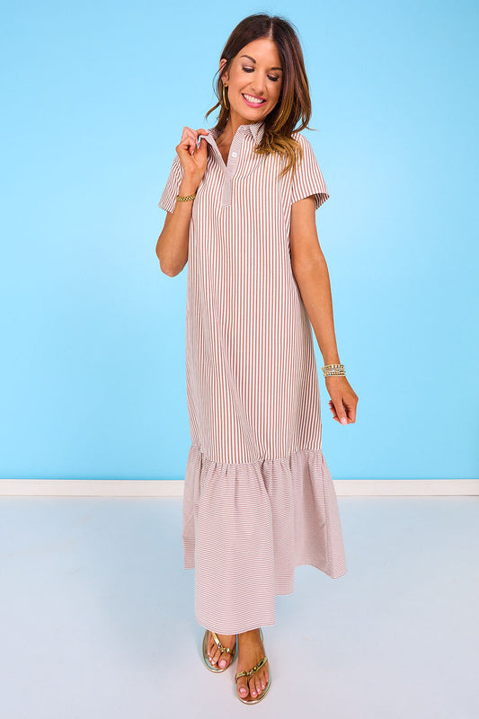 SSYS Holland Mix Stripe Dress In Mocha