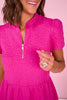 SSYS Lainey Animal Everyday Puff Sleeve Drop Waist Dress In Dark Pink