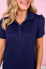 SSYS Collared Puff Short Sleeve Air Dress In Navy