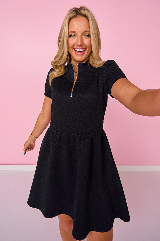 SSYS Lainey Animal Everyday Puff Sleeve Drop Waist Dress In Black