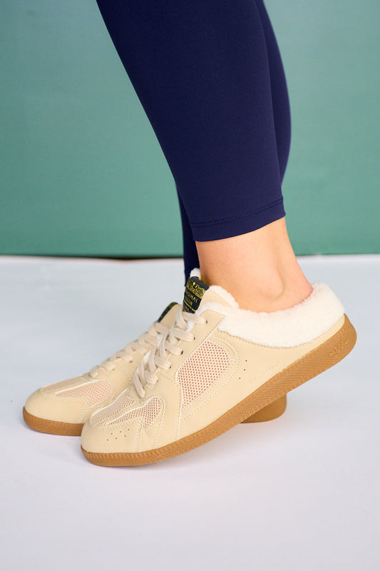 Vintage Havana Taupe Faux Shearling Sneaker Mules