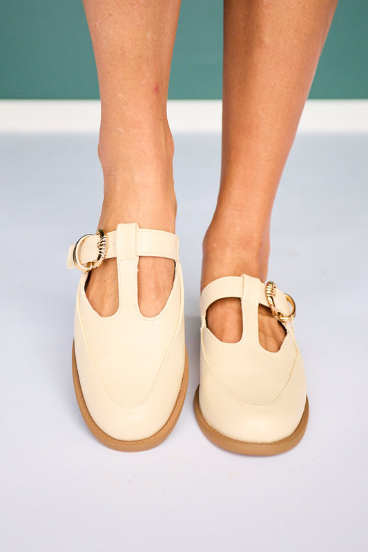 Mary Jane Mule Flats In Bone