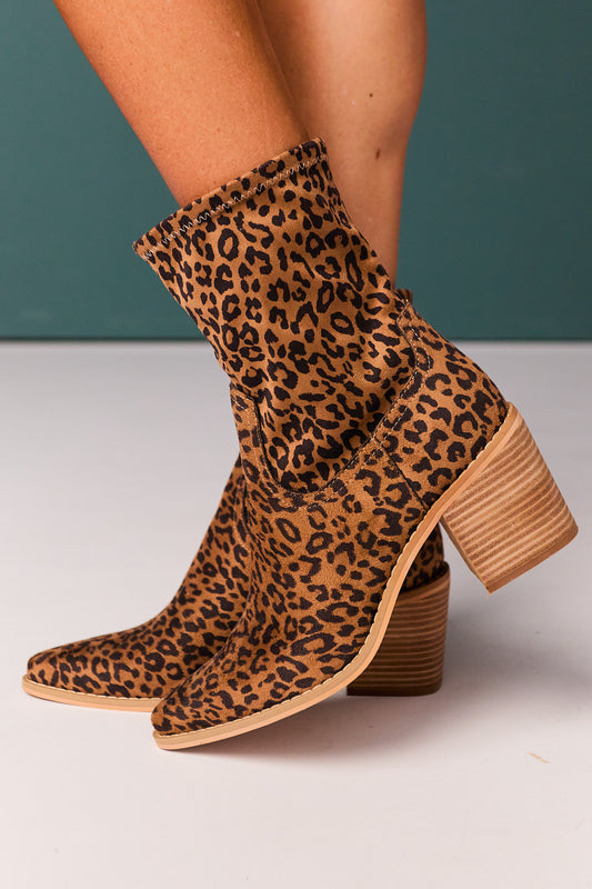 Tan Animal Print Point Toe Booties