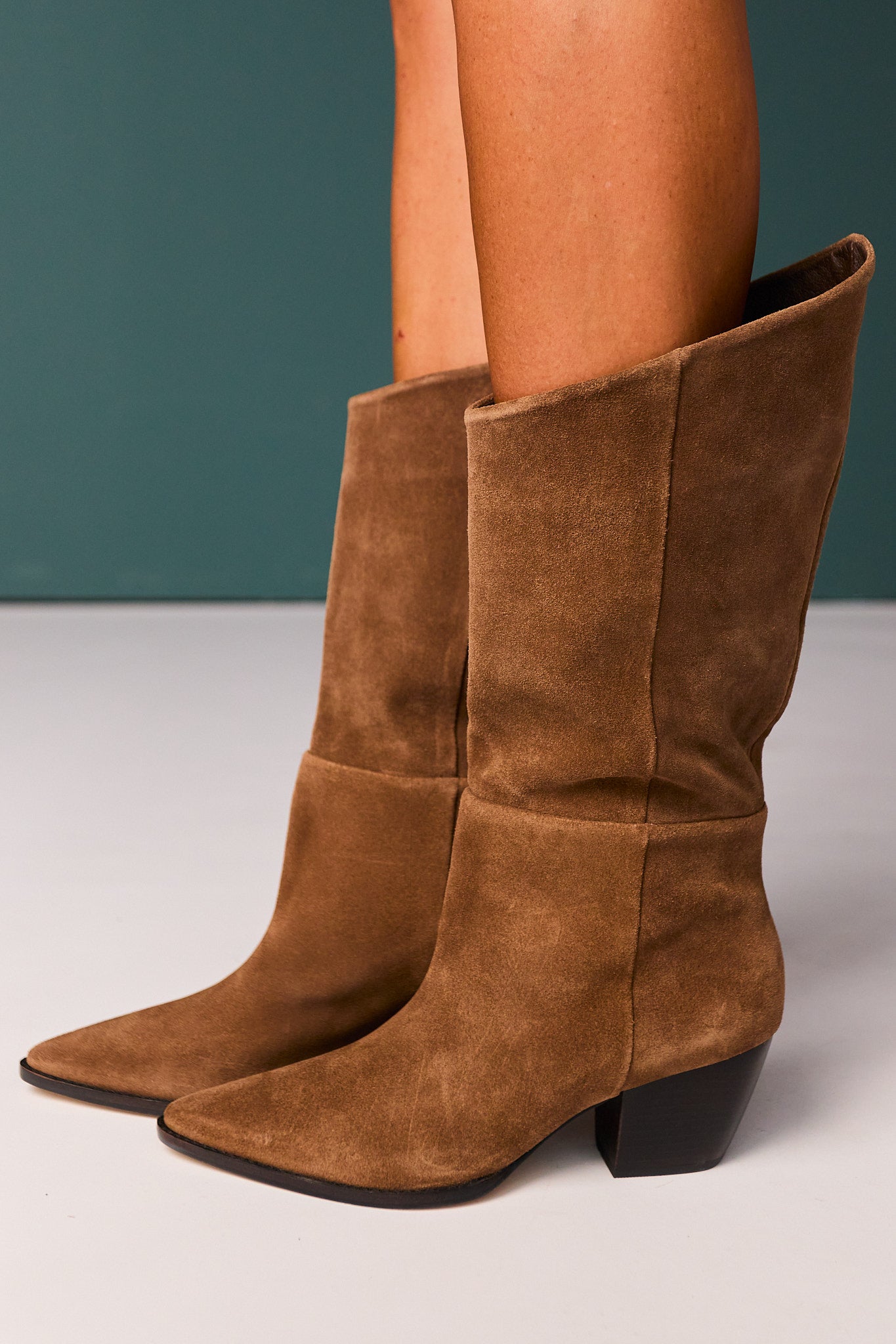 Matisse Tan Suede Heeled Mid-Calf Western Boots